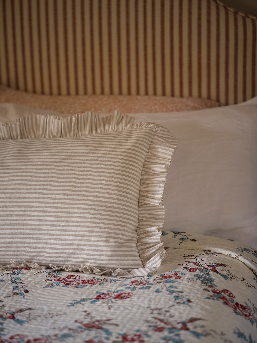 Striped Bolster Cushion with Frill - 90cm