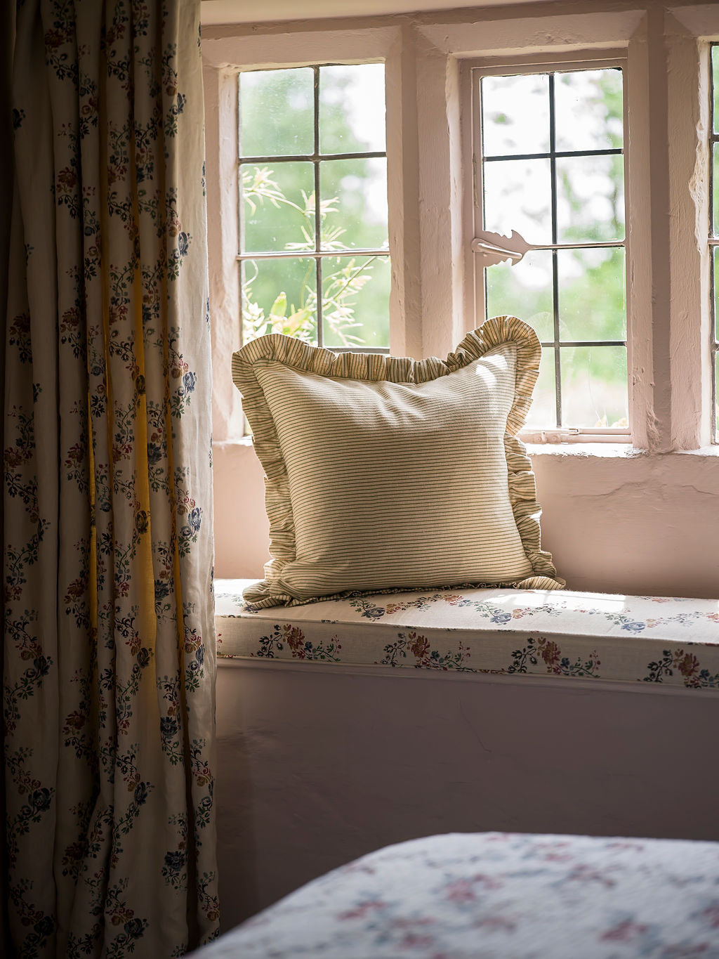 Stripe Frill Cushion - Forest