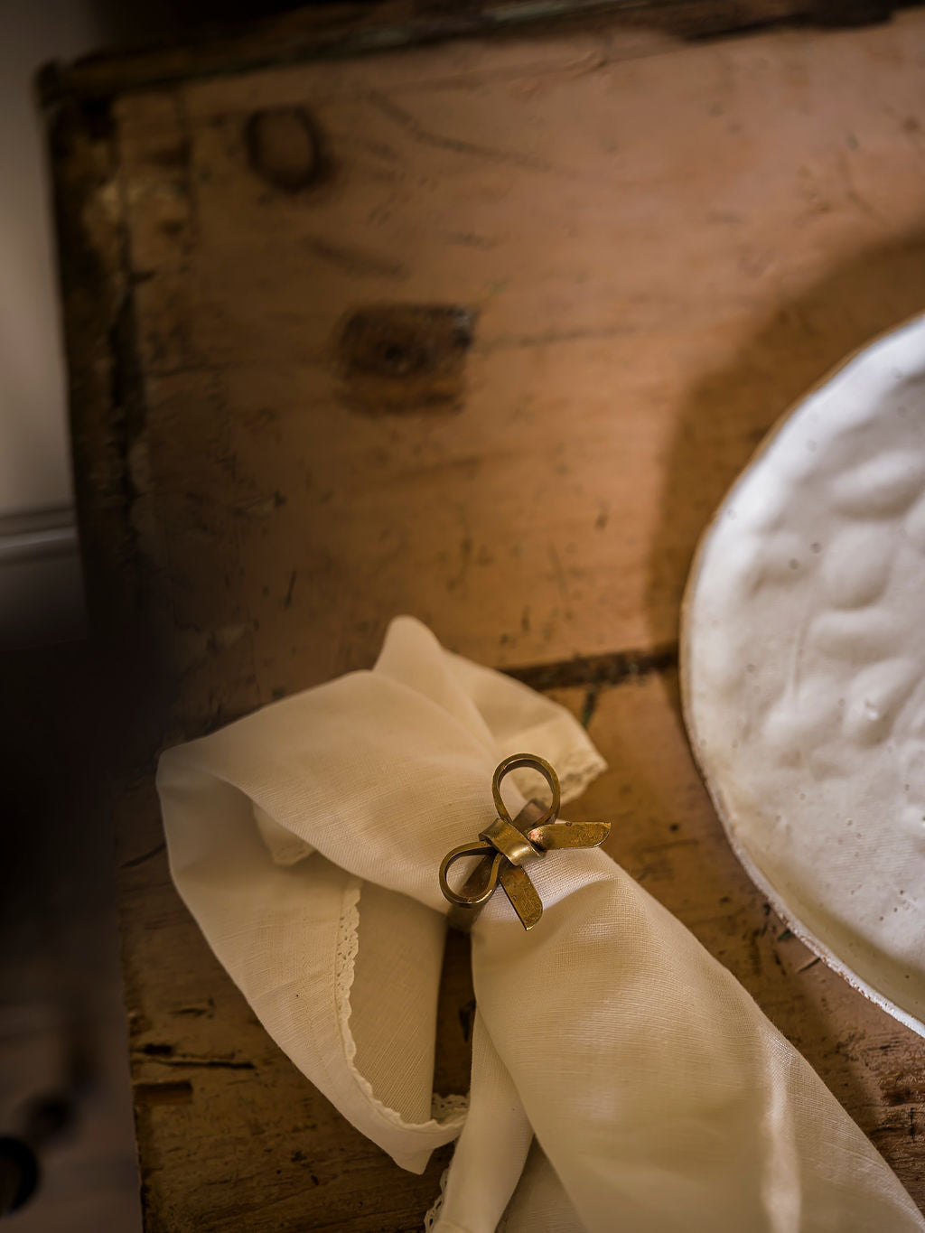 Antique Brass Bow Napkin Ring -  Single