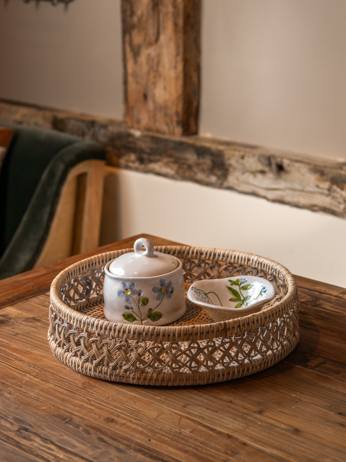 Round detailed Rattan Trays - 3 sizes