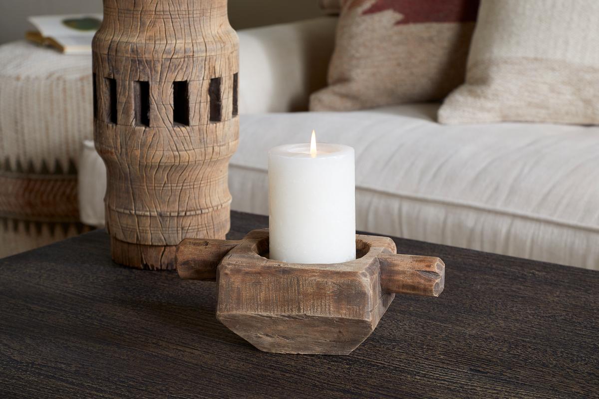 Apu Reclaimed Wood Traditional Candle Holder - Natural - NKUKU