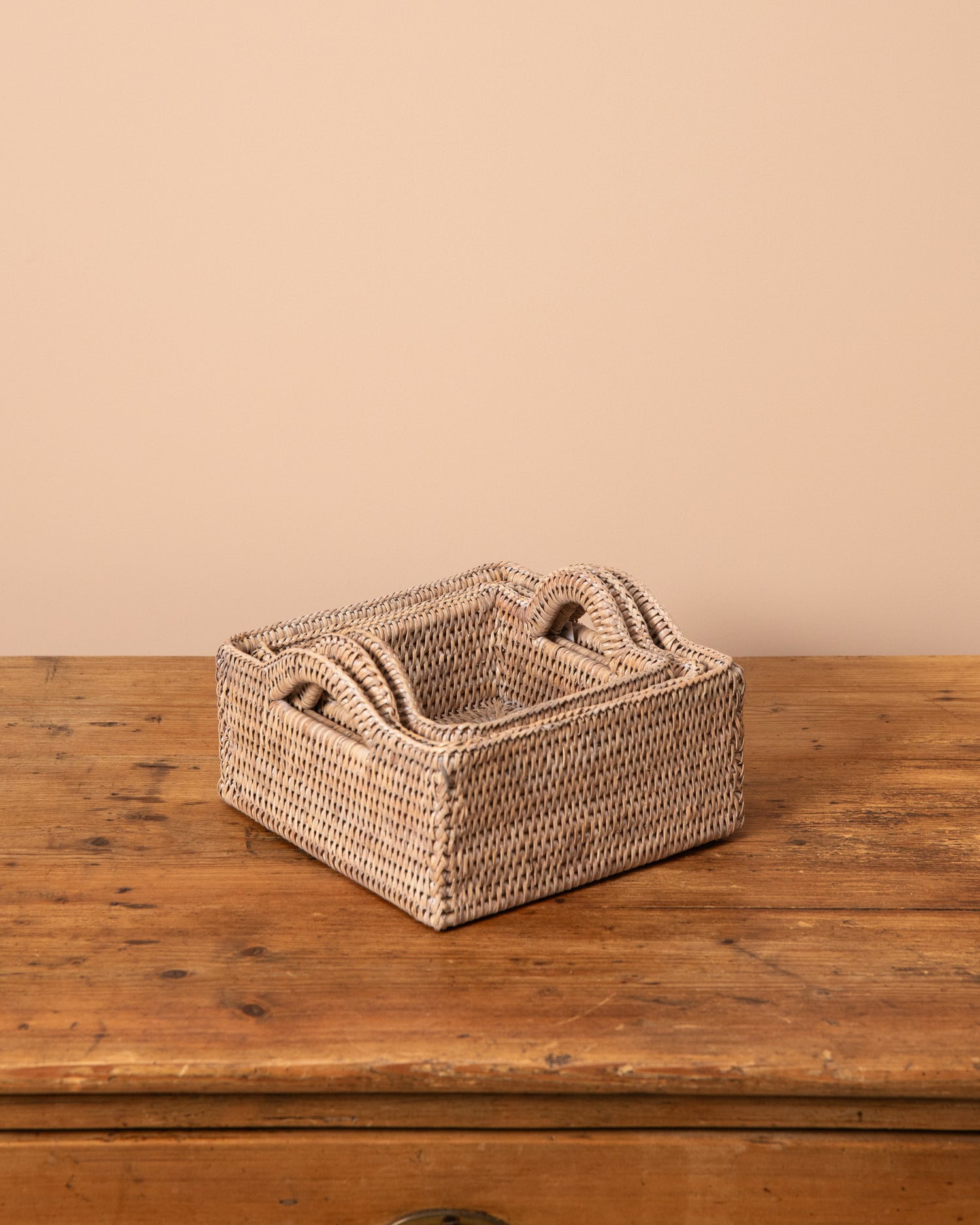 SET OF 3 RATTAN SQUARE BASKETS NEST