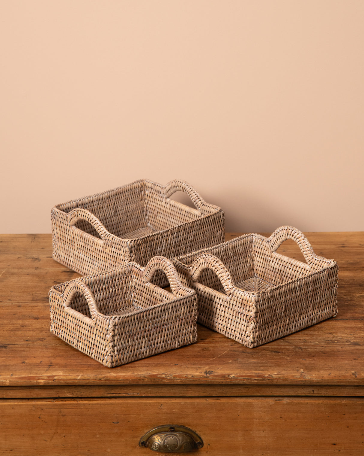 SET OF 3 RATTAN SQUARE BASKETS NEST