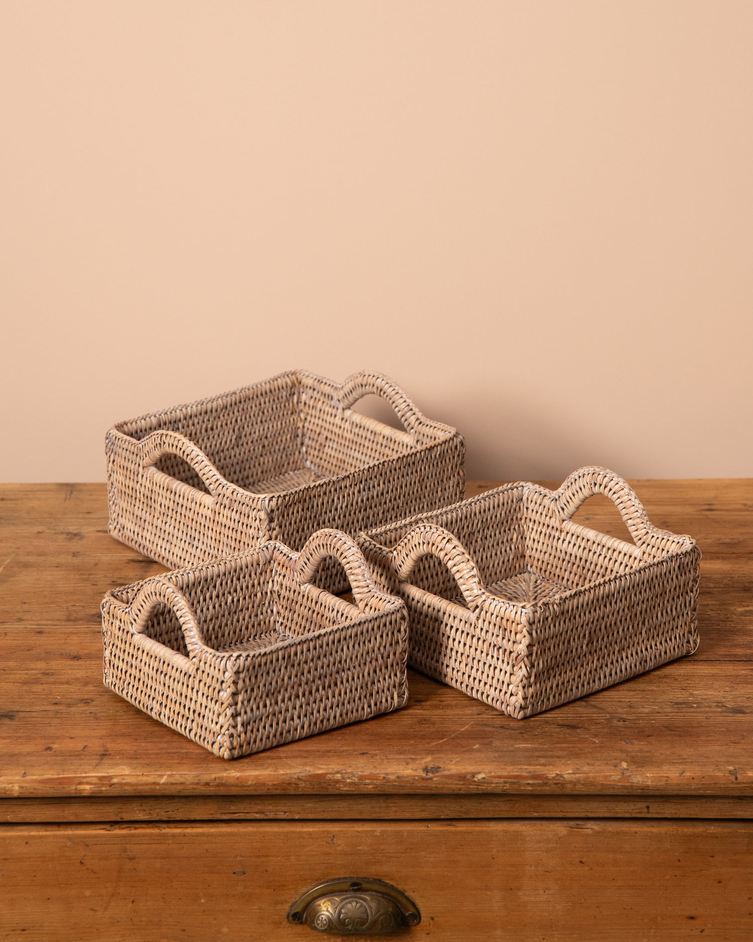 SET OF 3 RATTAN SQUARE BASKETS NEST