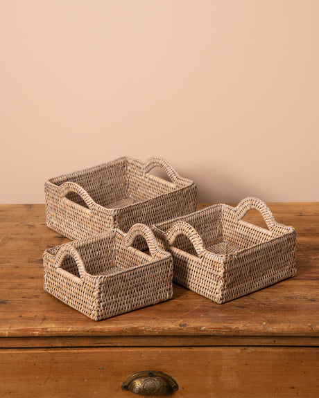 SET OF 3 RATTAN SQUARE BASKETS NEST