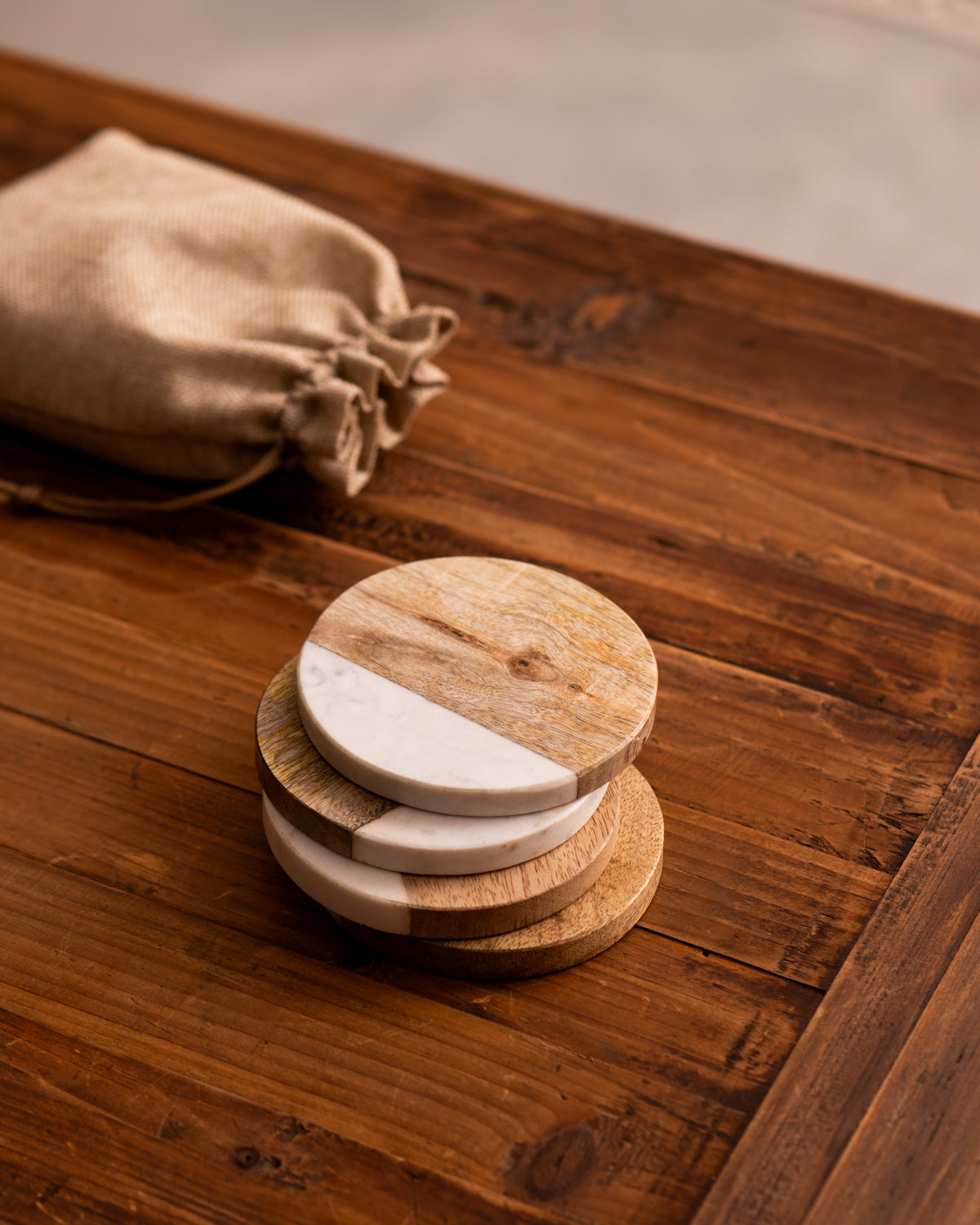 Artisan handmade Coasters Mango Wood and White Marble