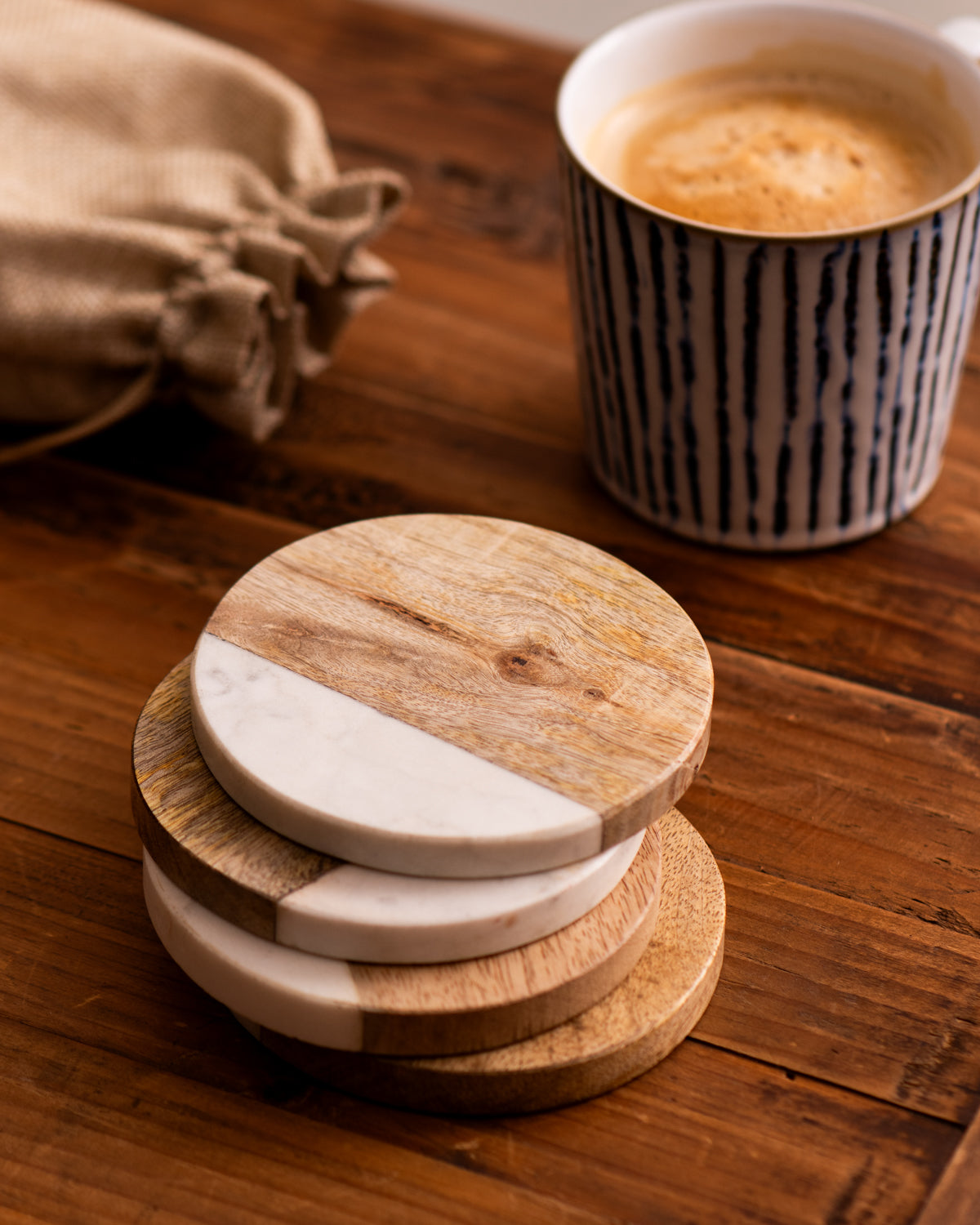 Artisan handmade Coasters Mango Wood and White Marble