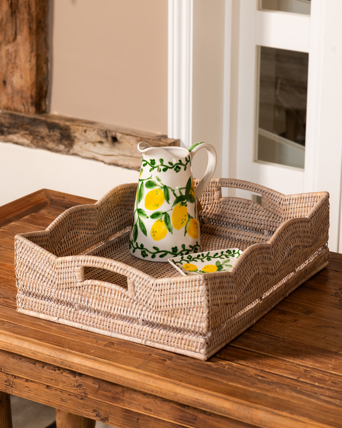 White Rattan Scalloped Rectangular Baskets - 2 sizes