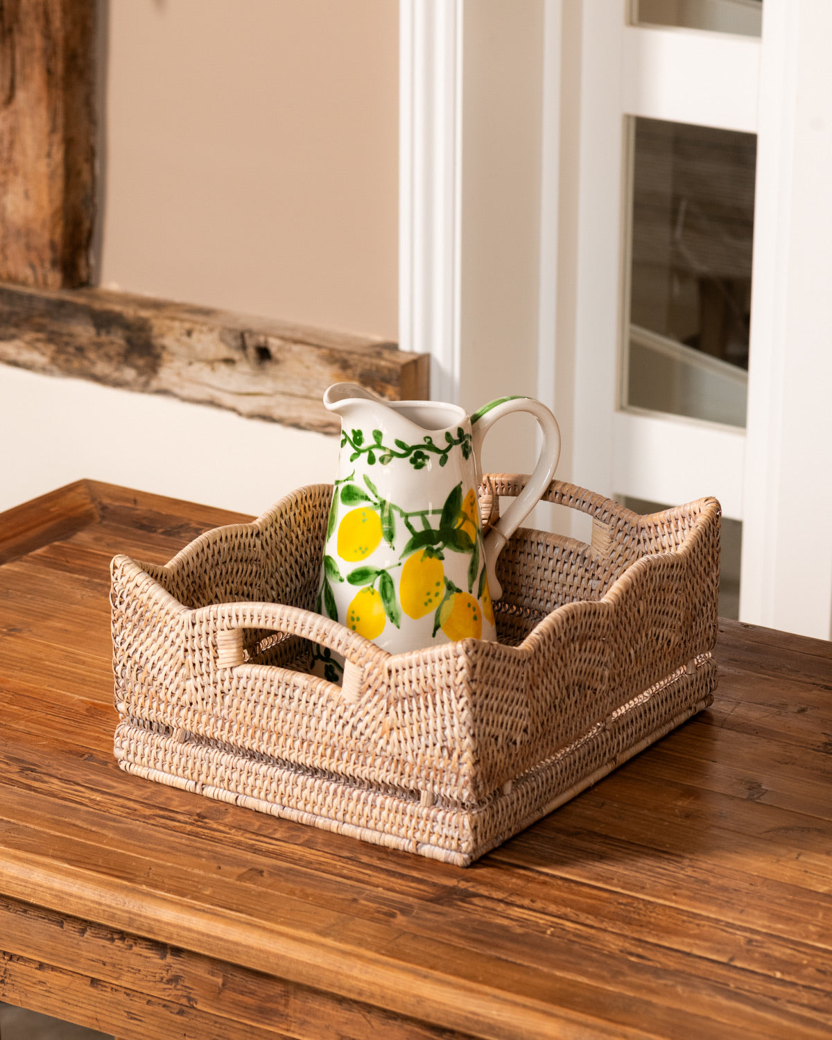 White Rattan Scalloped Rectangular Baskets - 2 sizes