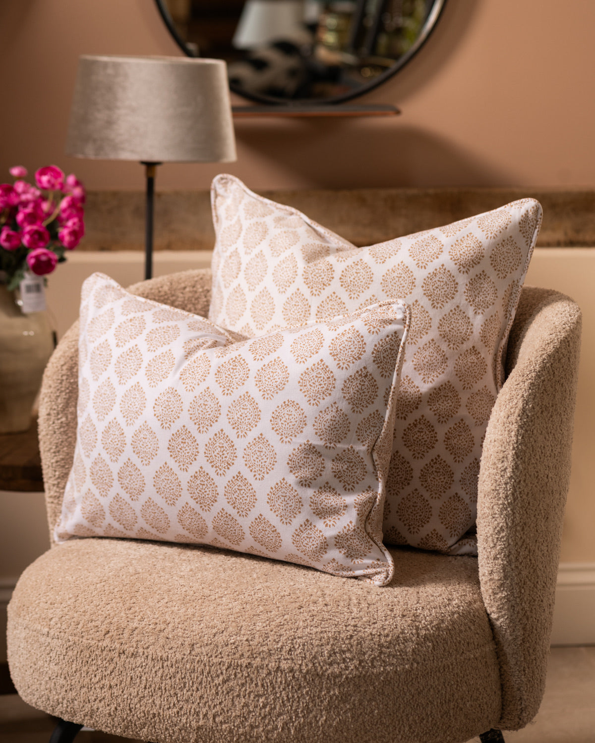 Natural Hand Block Printed Cushion - 2 Sizes