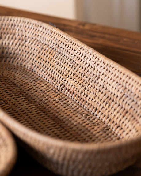 SET OF 2 LONG OVAL RATTAN TRAYS
