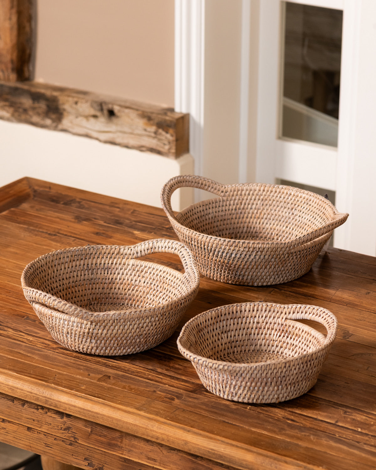 SET OF 3 SMALL RATTAN ROUND BREAD BOWLS