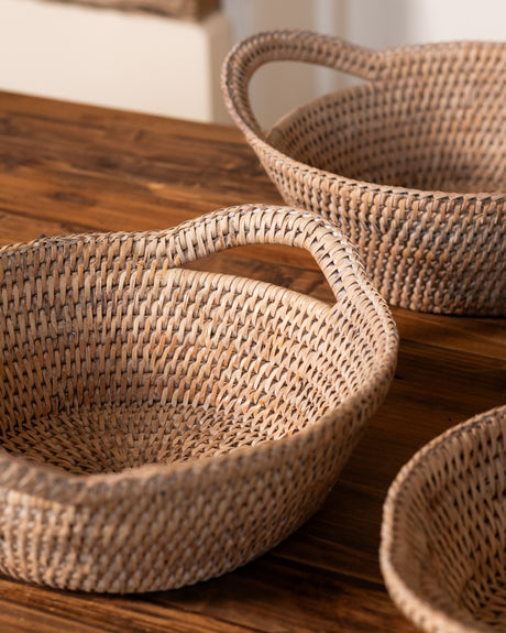 SET OF 3 SMALL RATTAN ROUND BREAD BOWLS