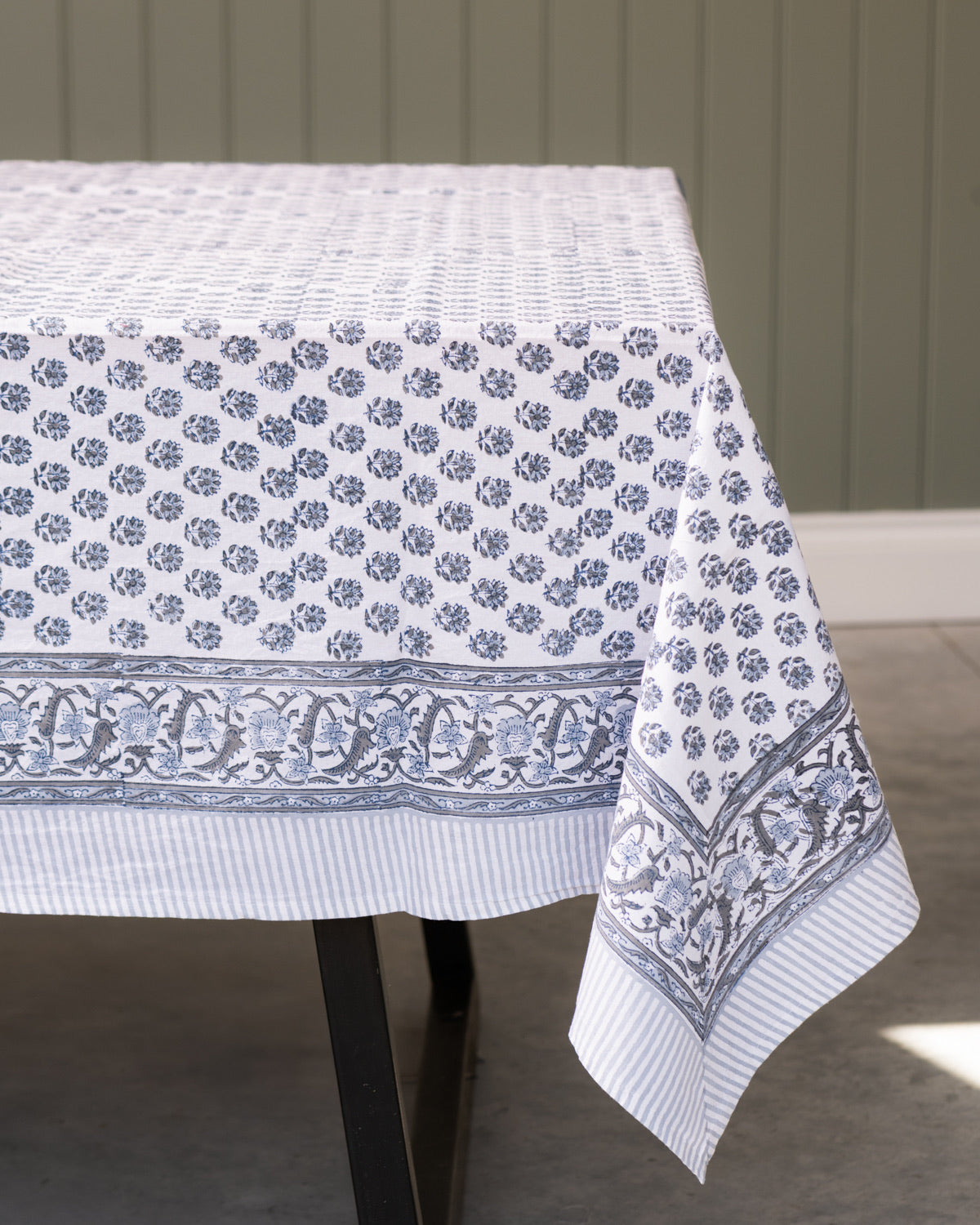 NEW- Whispers Cotton Hand Block Printed Tablecloth - 2 sizes