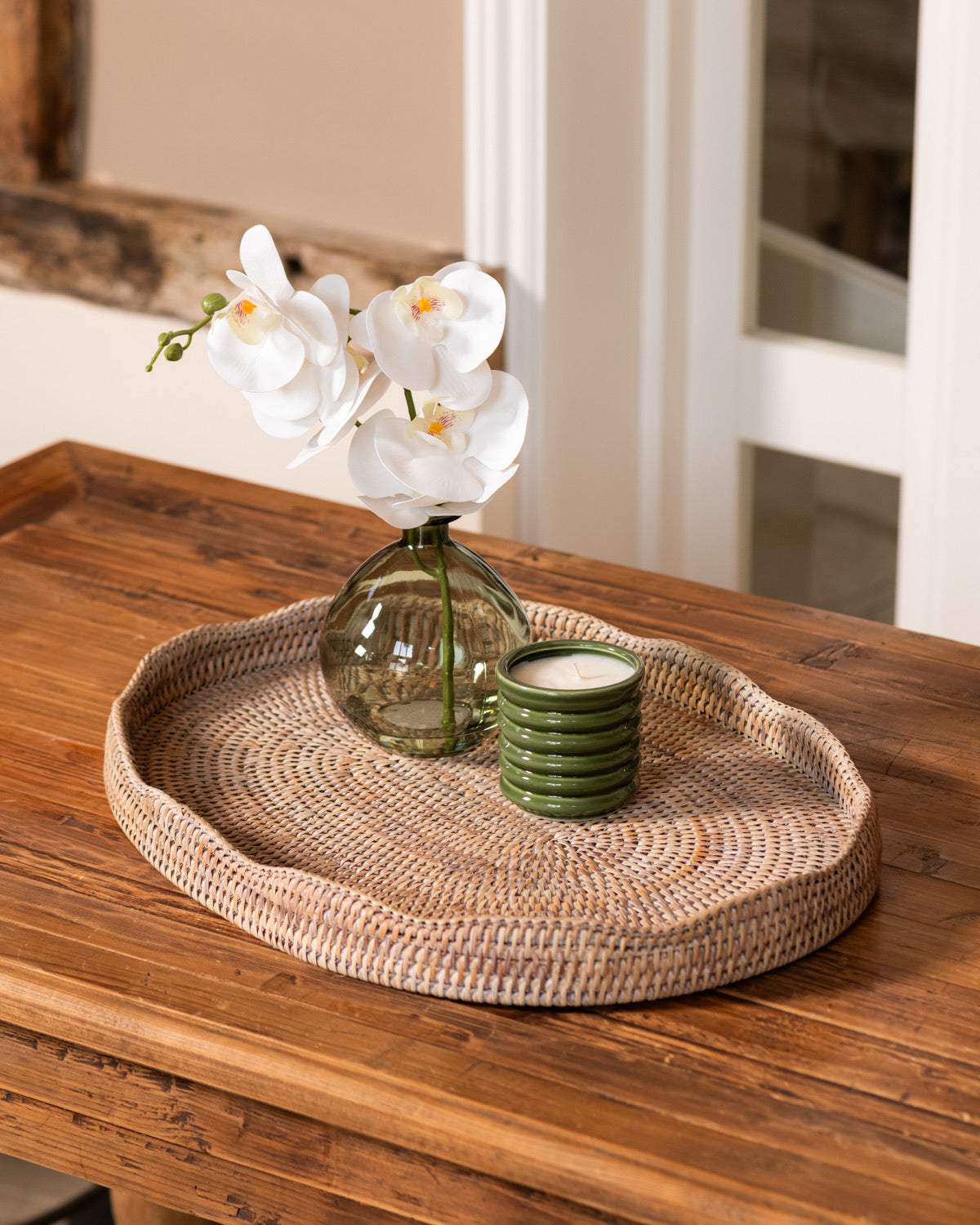 White Rattan Scalloped Oval Trays  - 2 sizes