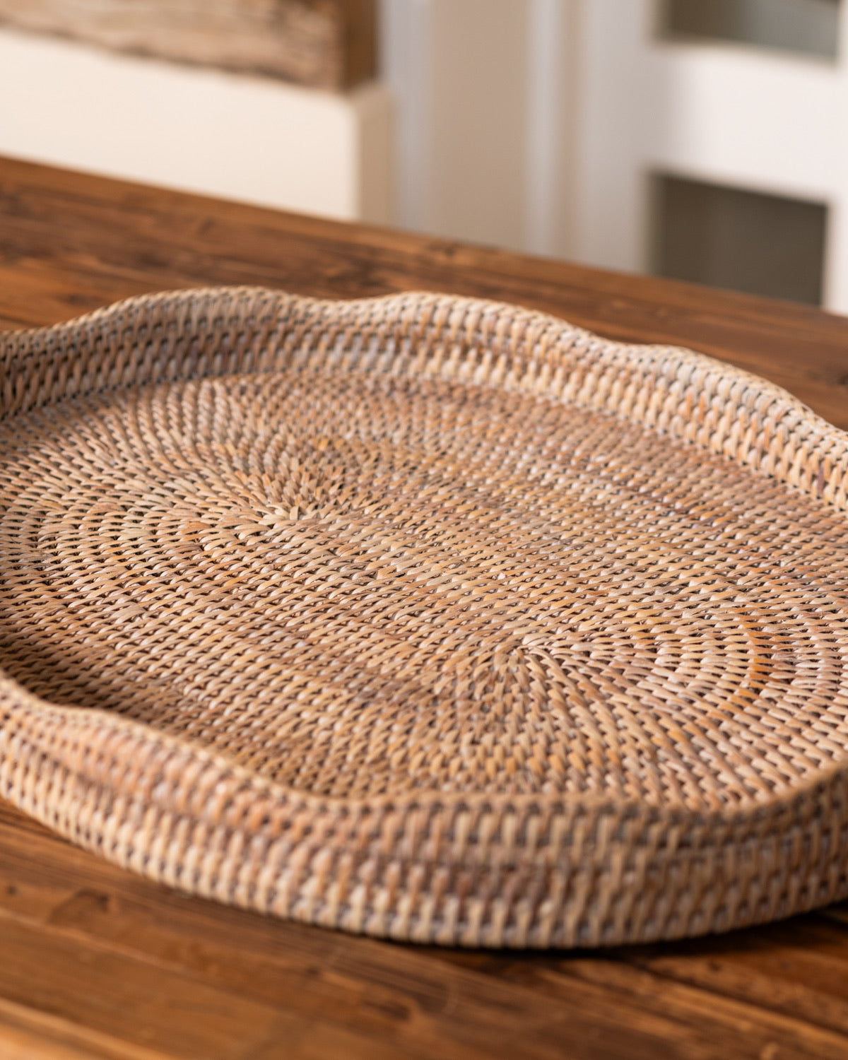 White Rattan Scalloped Oval Trays  - 2 sizes