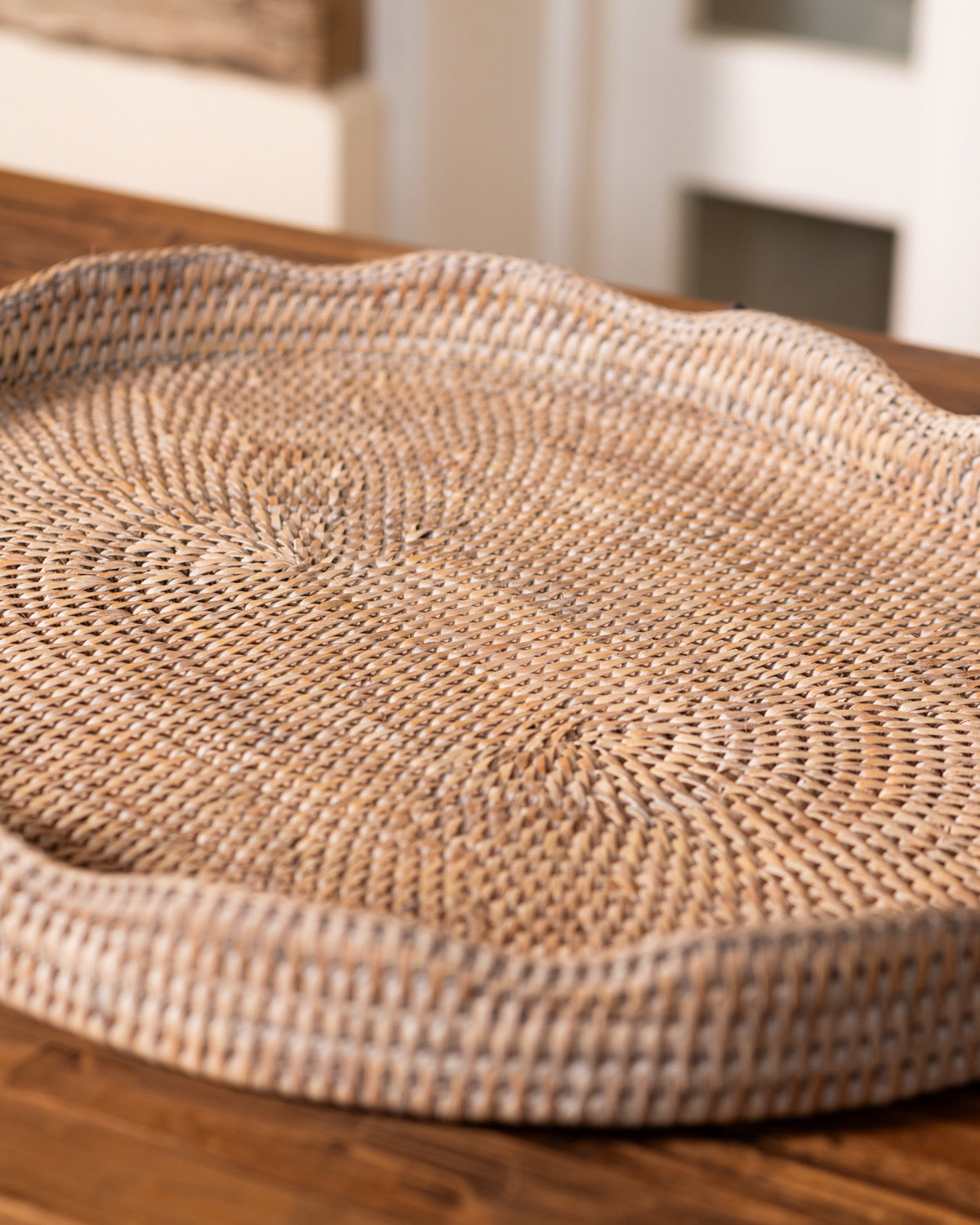 White Rattan Scalloped Oval Trays  - 2 sizes