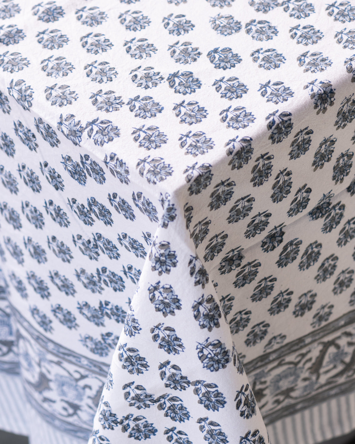 NEW- Whispers Cotton Hand Block Printed Tablecloth - 2 sizes