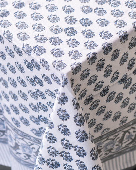 NEW- Whispers Cotton Hand Block Printed Tablecloth - 2 sizes