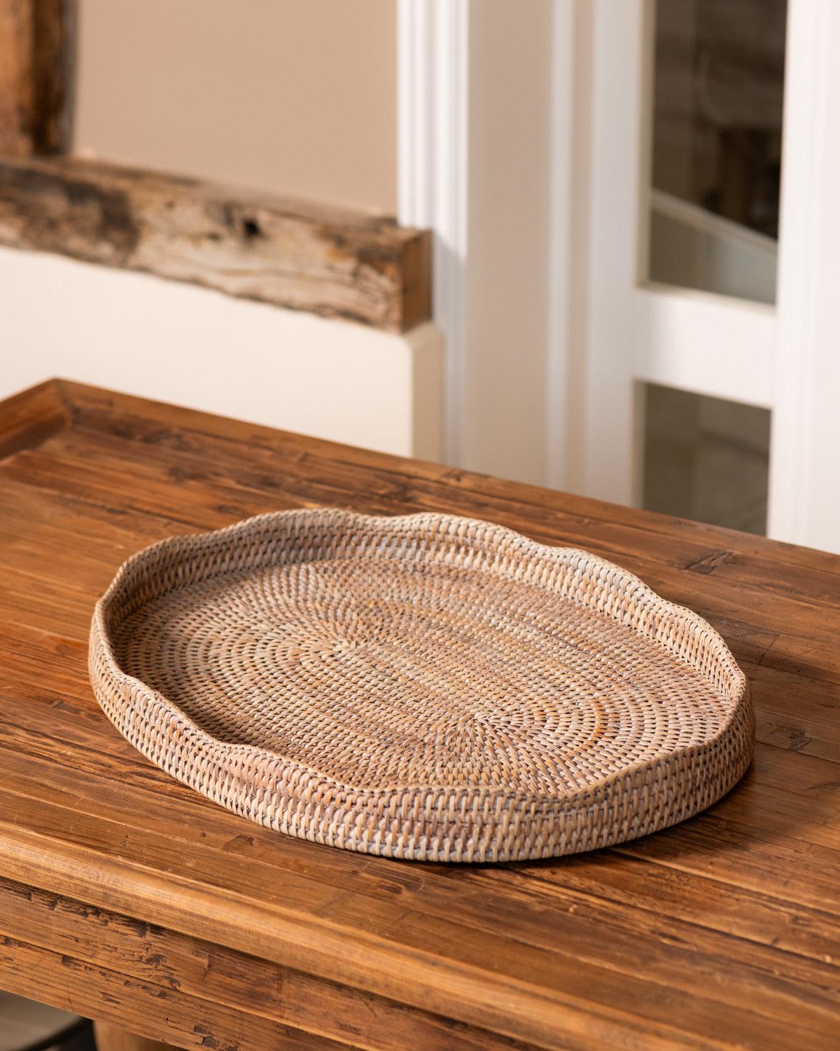 White Rattan Scalloped Oval Trays  - 2 sizes
