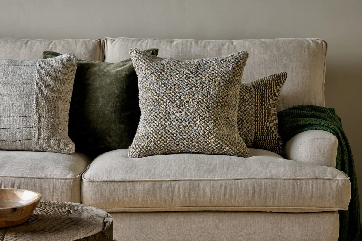 NKUKU - Paduna Jute & Cotton Cushion Cover - Soft Blue & Brown 50CM