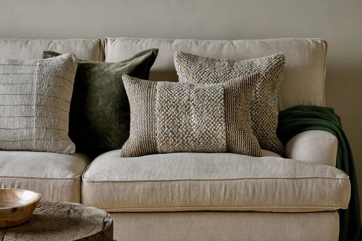 NKUKU - Paduna Jute & Cotton Cushion Cover - Soft Blue & Brown