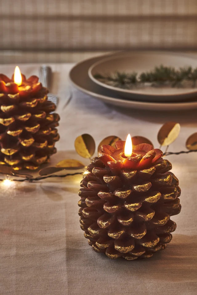 LED Pinecone Candle 12.5cm (Gold)