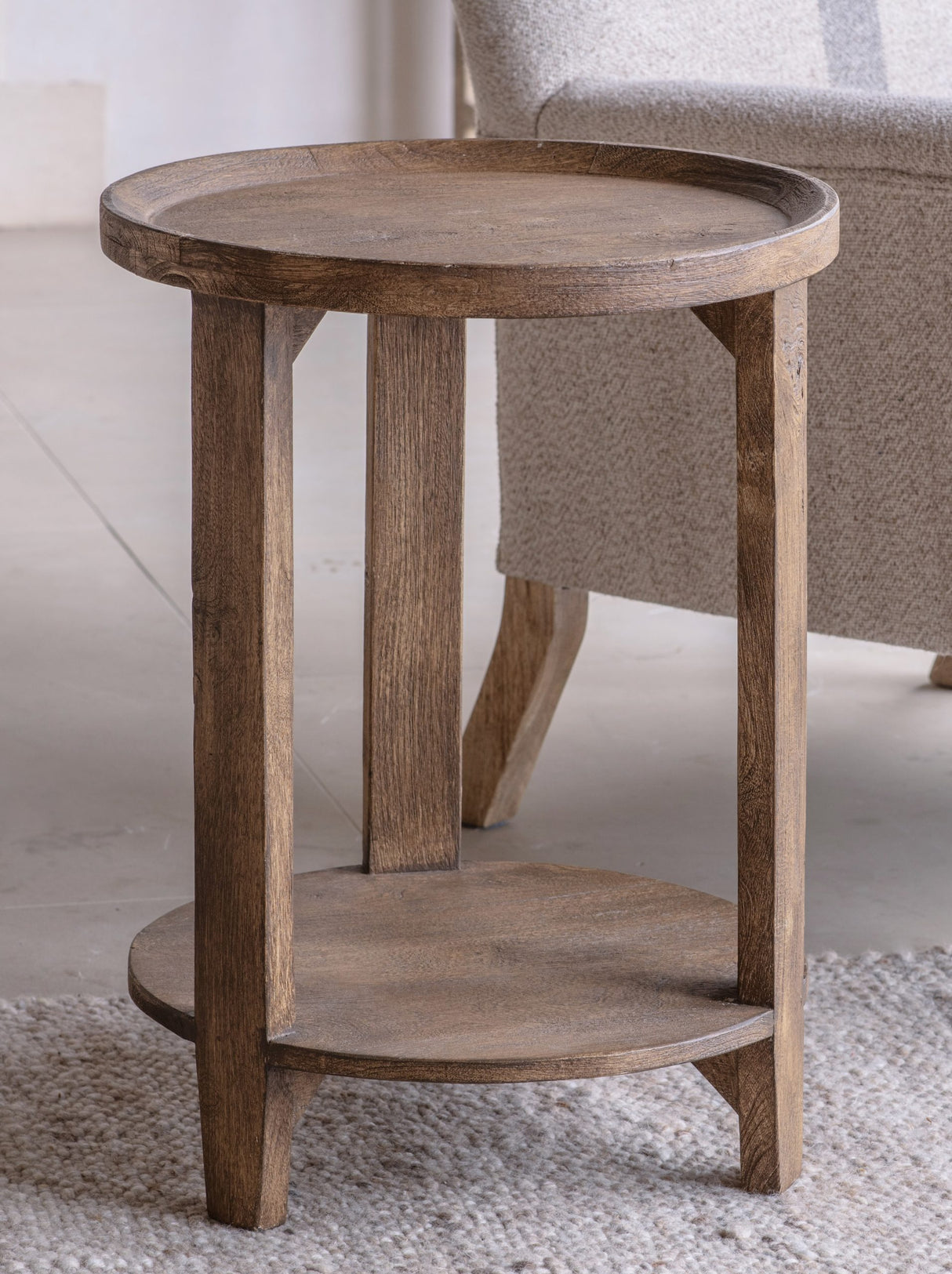 NKUKU -Triveni Mango Wood Side Table - Walnut Stain