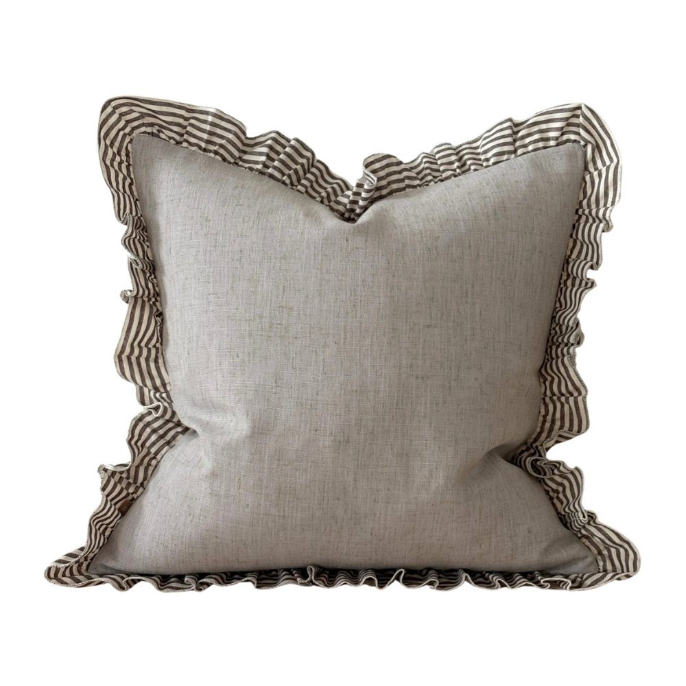 Bella Beige Stripe Ruffle Edge Cushion 45x45