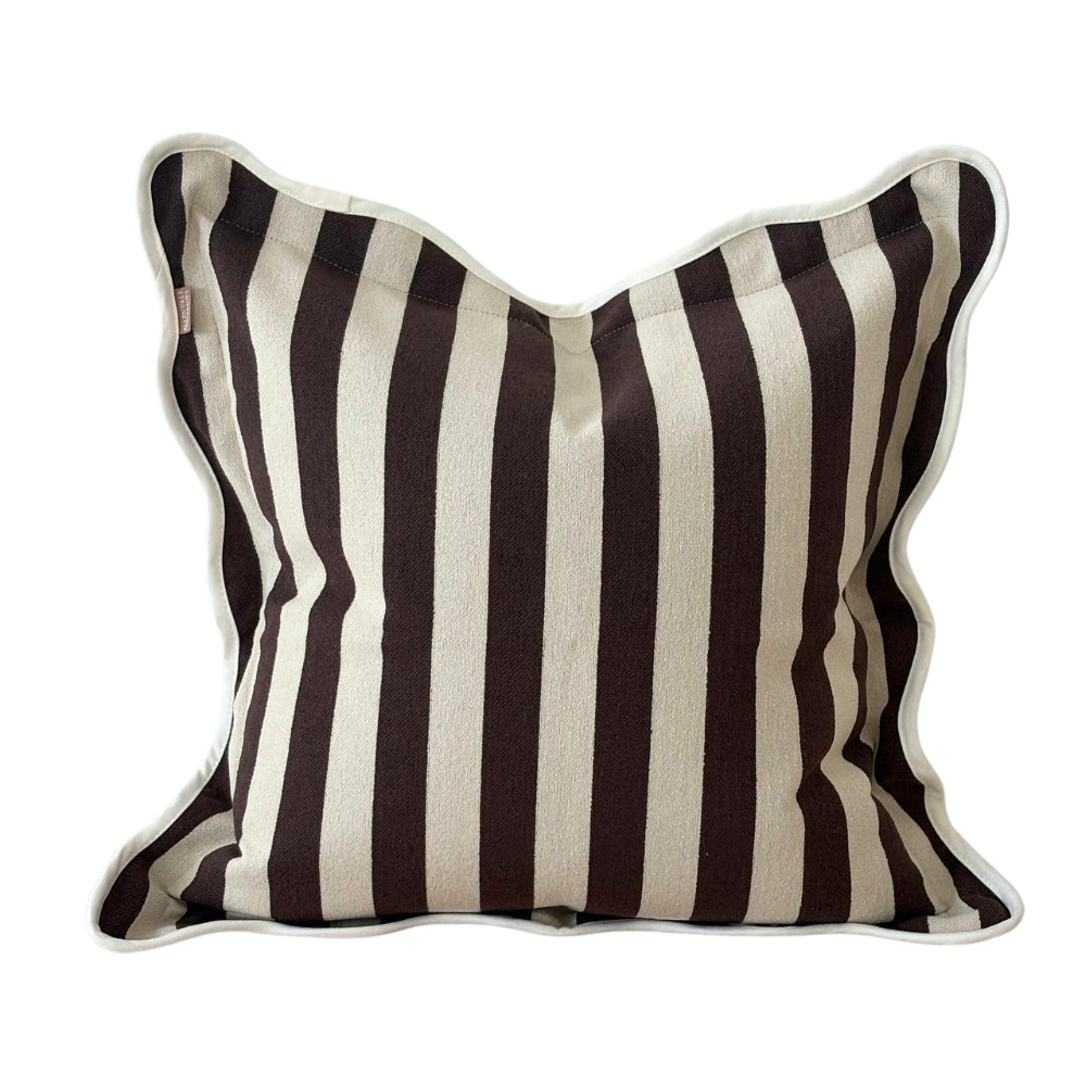 Chloe Dark Brown Stripe Scalloped Edge Cushion 45x45cm