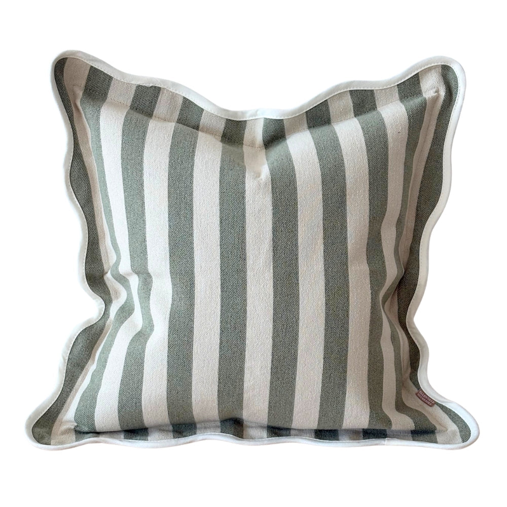 Chloe Sage Stripe Scalloped Edge Cushion 45cm