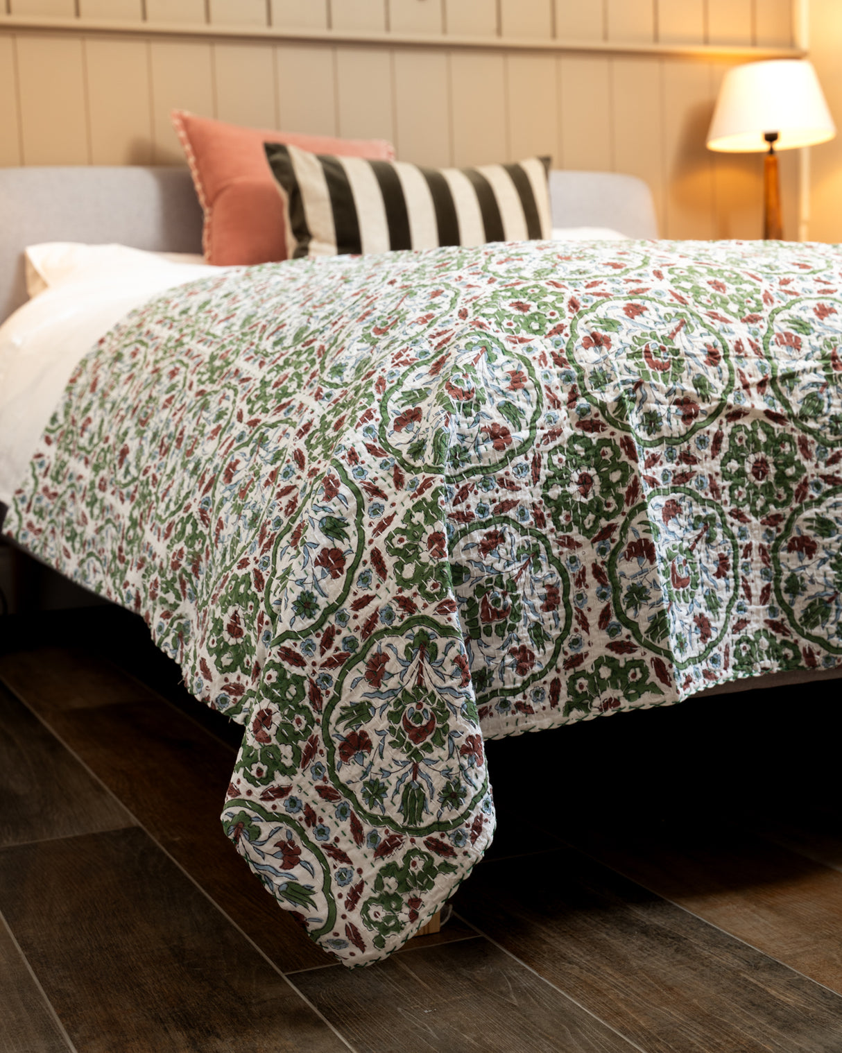 Kantha Throw - Green with hints of Rust and Blue