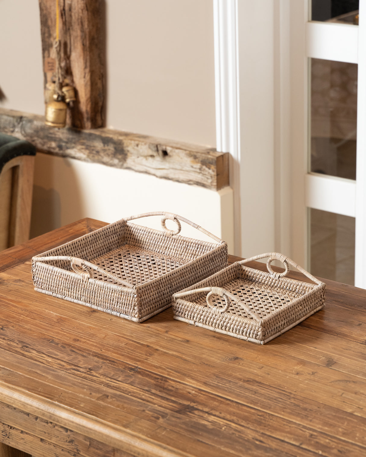 Rattan, Set of 2 salt and pepper trays