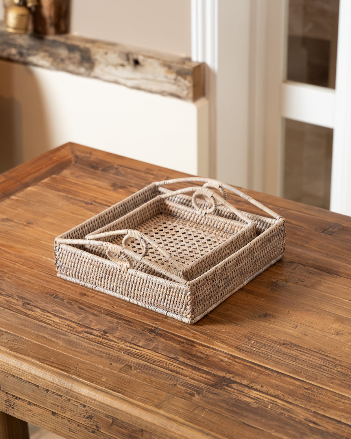 Rattan, Set of 2 salt and pepper trays