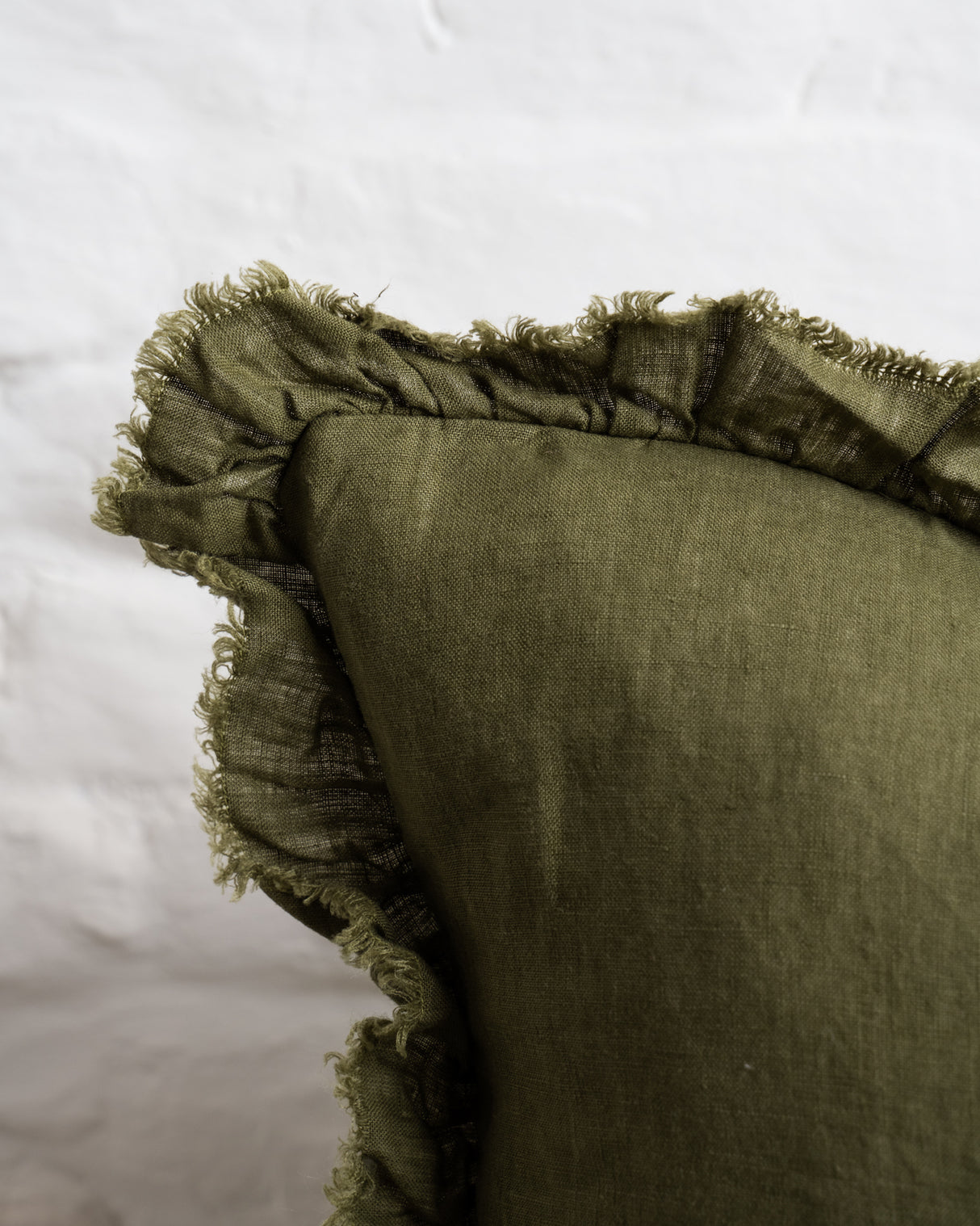Tilly - Khaki Linen frilled edge cushion - 2 sizes