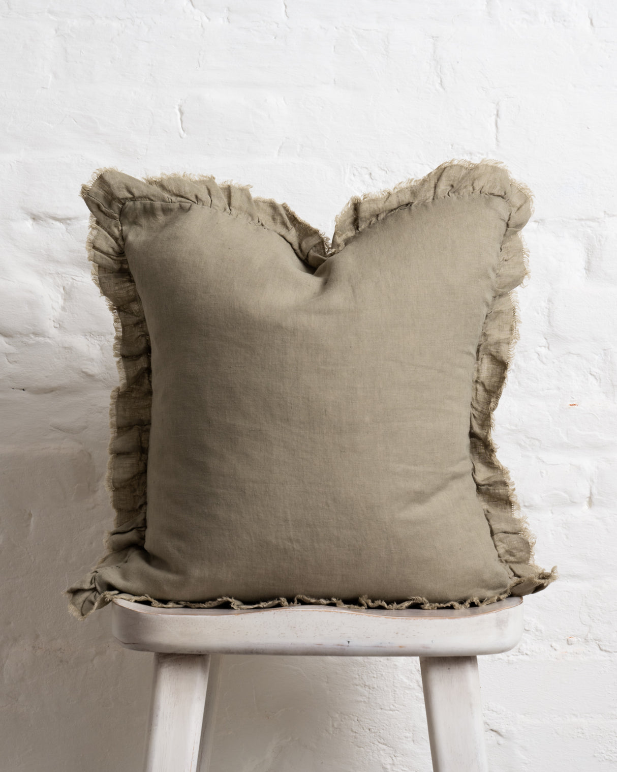 Tilly - Olive Linen frilled edge cushion - 2 sizes