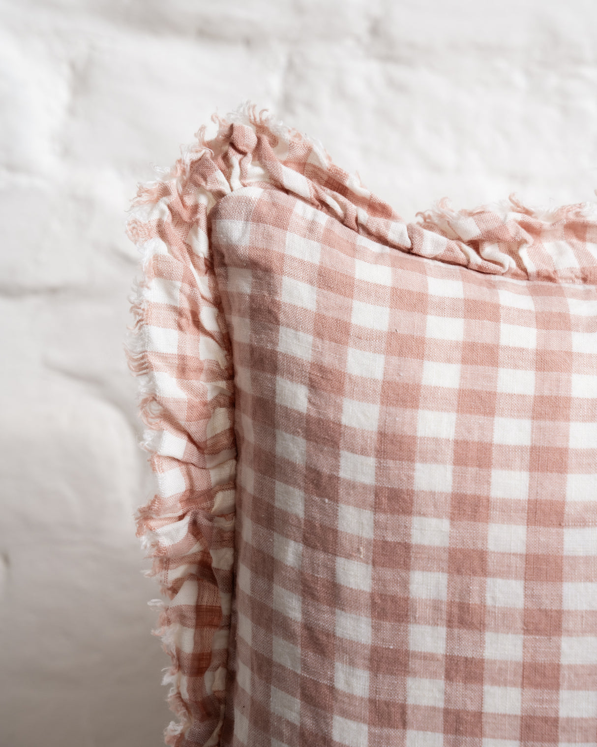 Tilly - pink Gingham Linen frilled edge cushion - 2 sizes