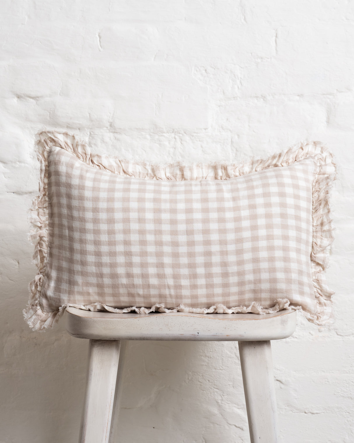 Tilly - Natural Gingham Linen frilled edge cushion - 2 sizes