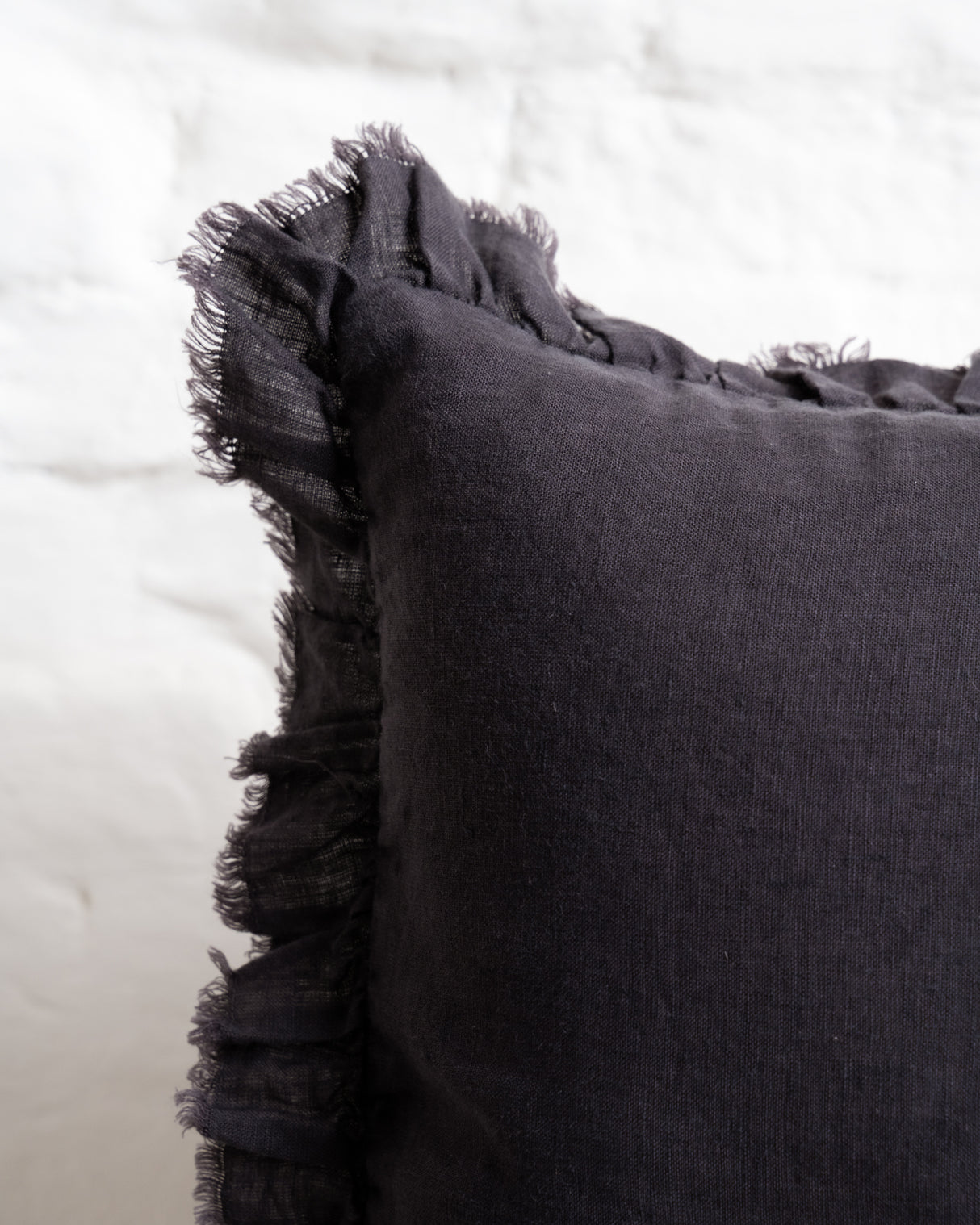 Tilly - Charcoal Linen frilled edge cushion - 2 sizes