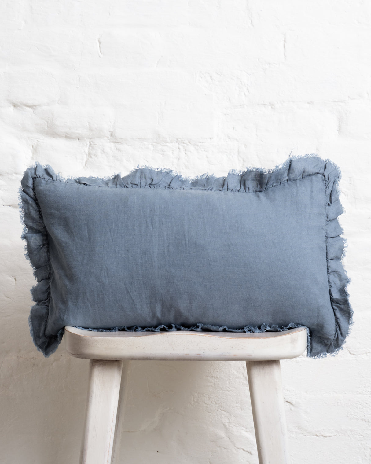 Tilly - Dusty Blue Linen frilled edge cushion - 2 sizes