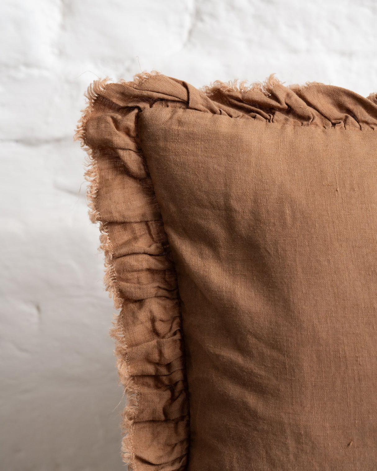 Tilly - Caramel Linen frilled edge cushion - 2 sizes