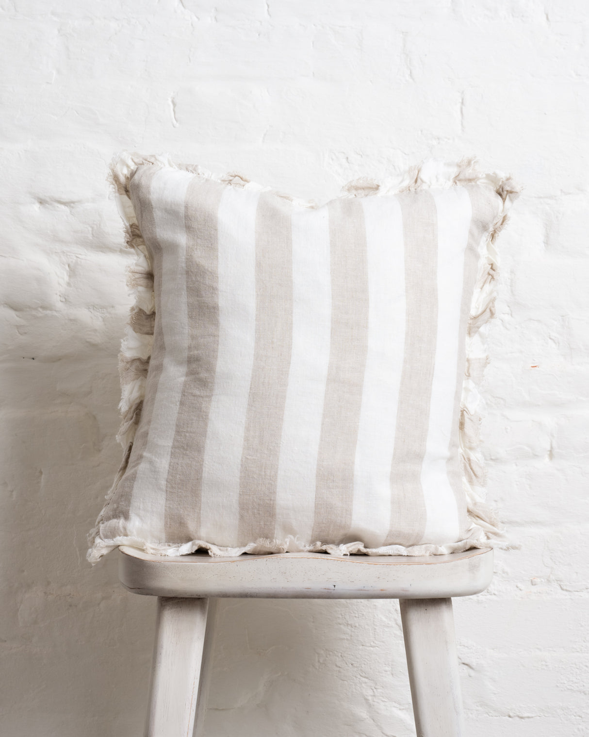 Tilly - Natural wide stripe Linen frilled edge cushion - 2 sizes