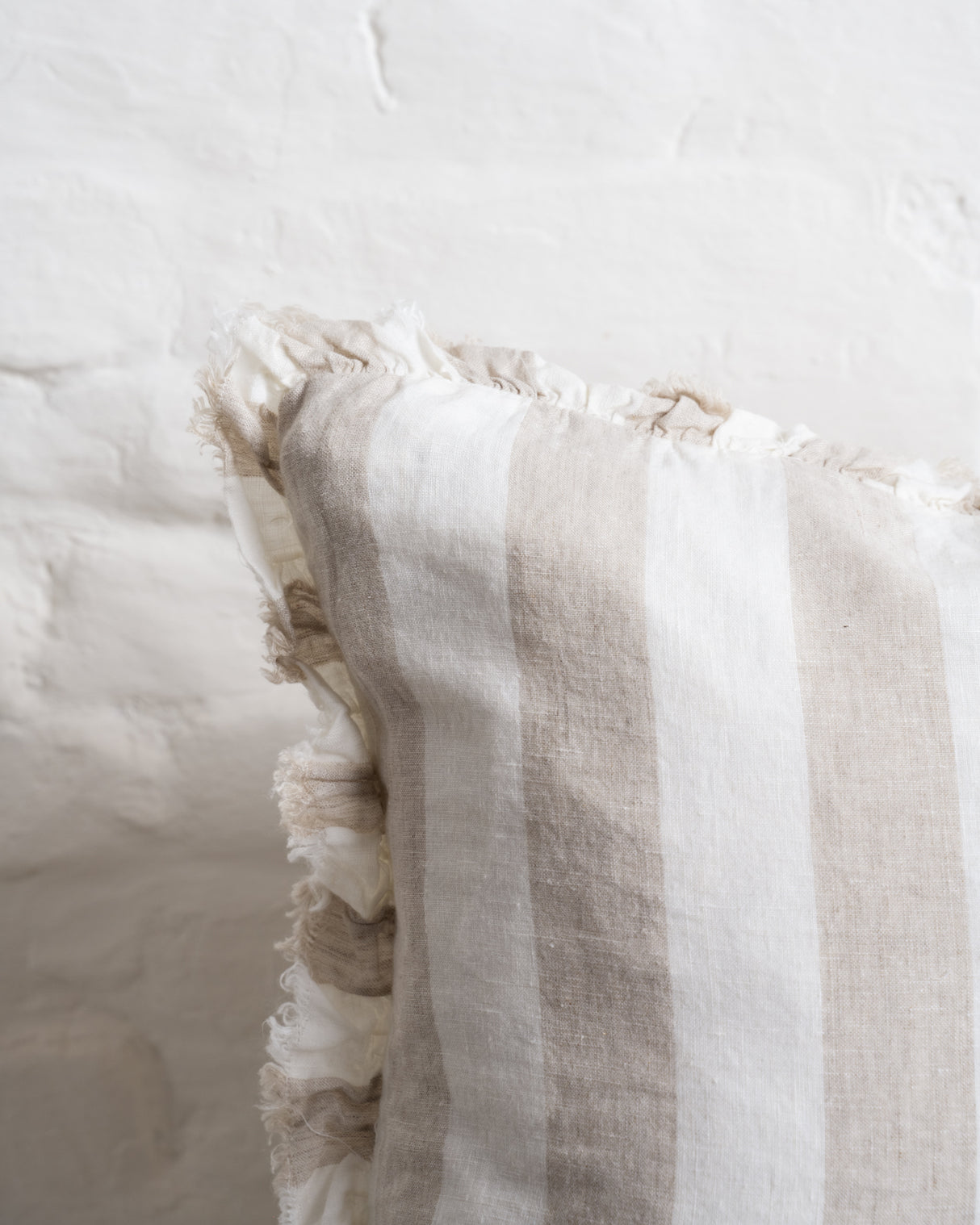 Tilly - Natural wide stripe Linen frilled edge cushion - 2 sizes