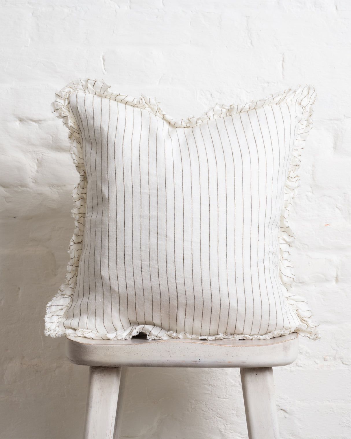 Tilly - Olive Pin stripe Linen frilled edge cushion - 2 sizes