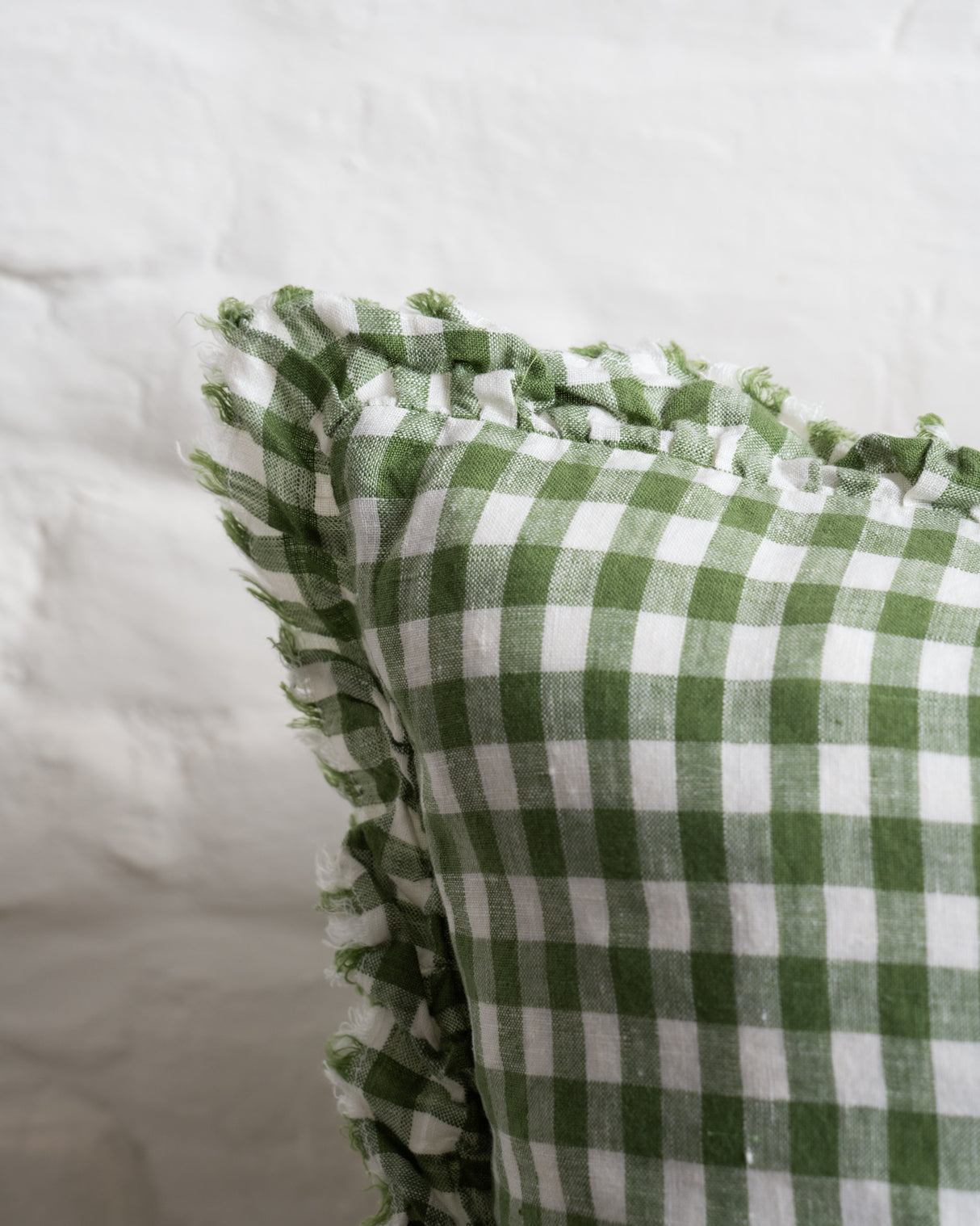 Tilly - Green Gingham Linen frilled edge cushion - 2 sizes