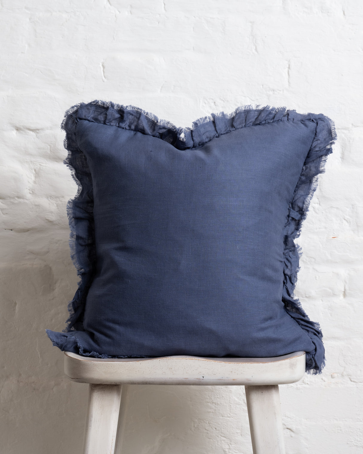 Tilly - Navy Linen frilled edge cushion - 2 sizes