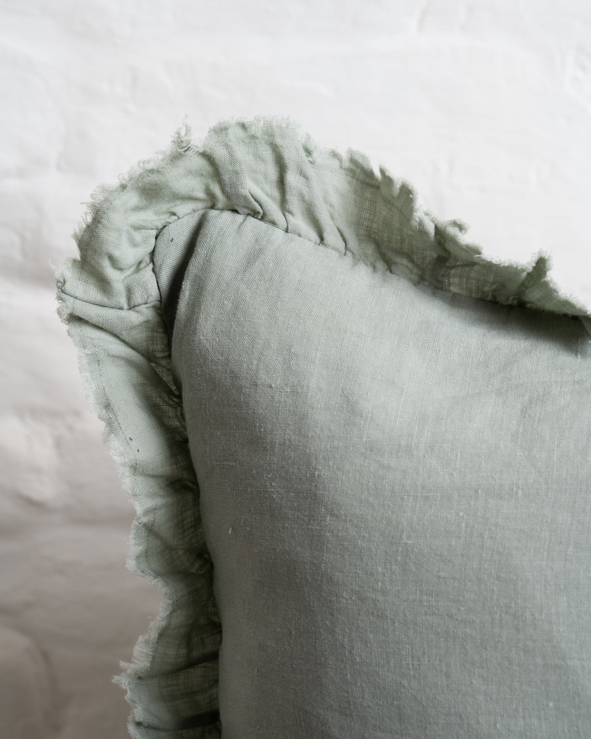 Tilly - Dusty Sage Linen frilled edge cushion - 2 sizes