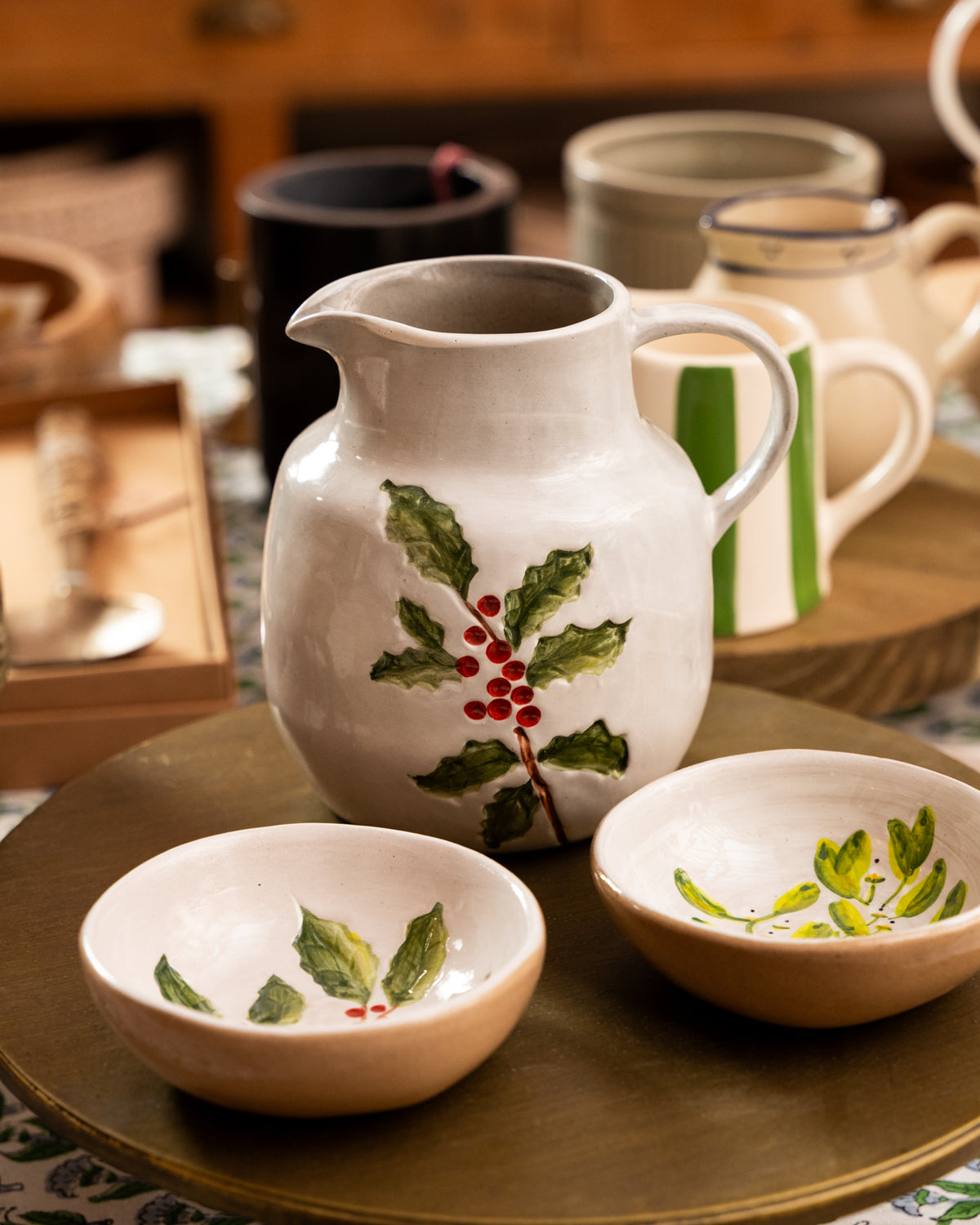 Stoneware Jug 15.5cm - Holly & Berries
