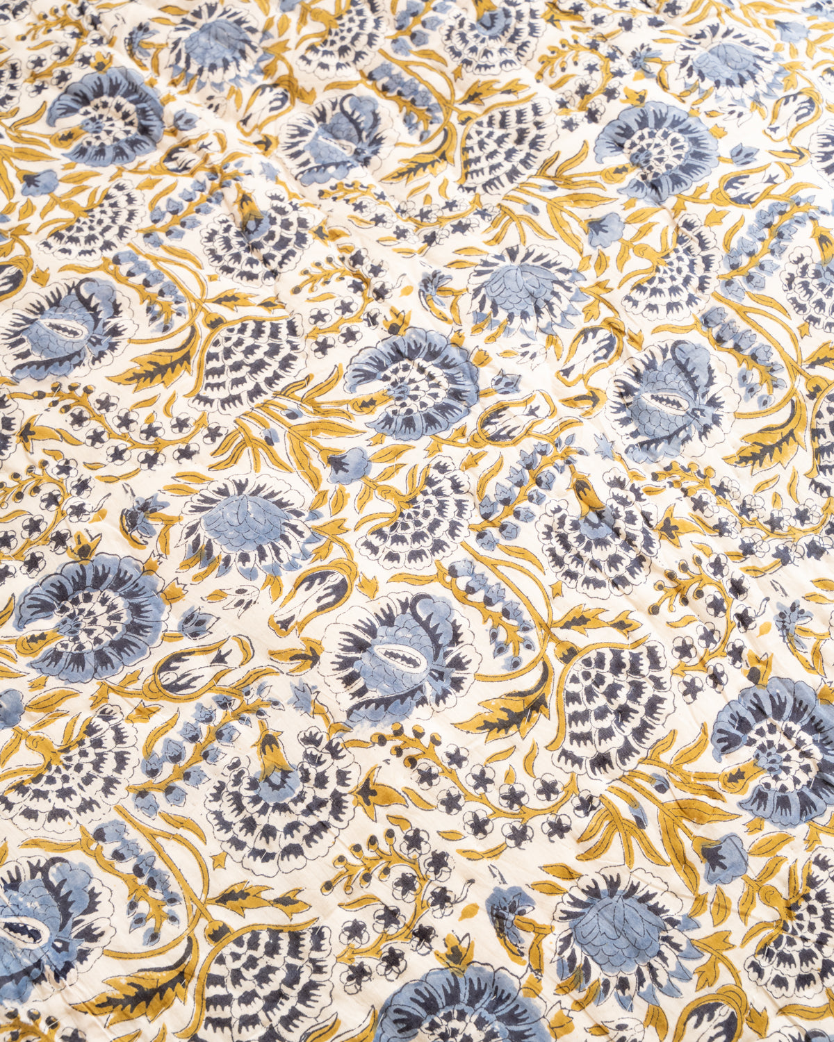 Block print hand made Quilted Bedspread - Green/blue