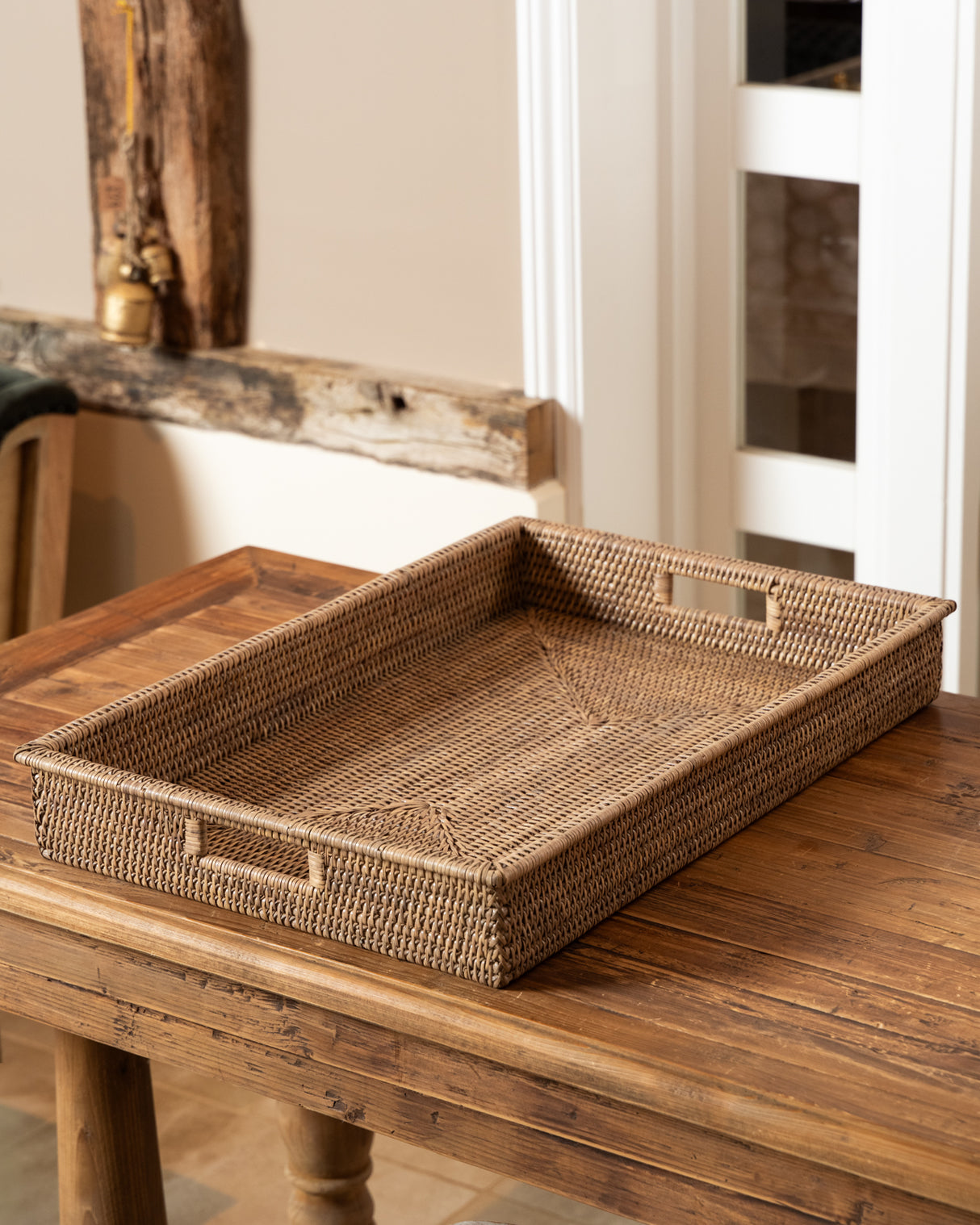 RATTAN RECTANGLE TRAYS - NUDE WASH- 2 SIZES